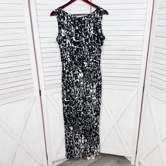 Calvin Klein Abstract Print Elastic Waist Wide Leg Sleeveless Jumpsuit Black 8 - Picture 9 of 13